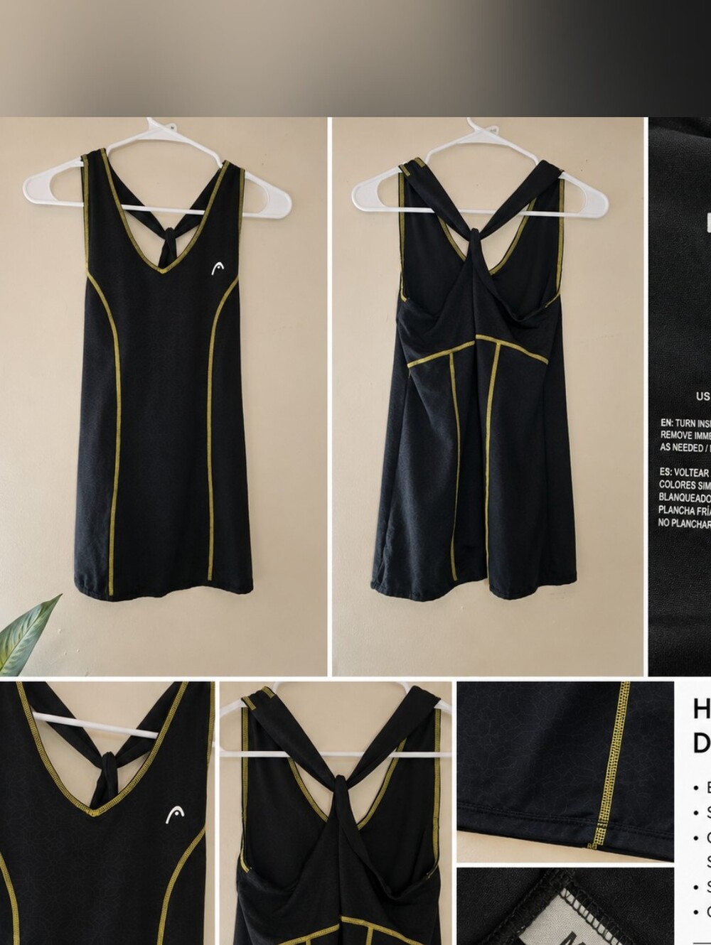 HEAD Black Mini Athletic Dress with Gold Trim